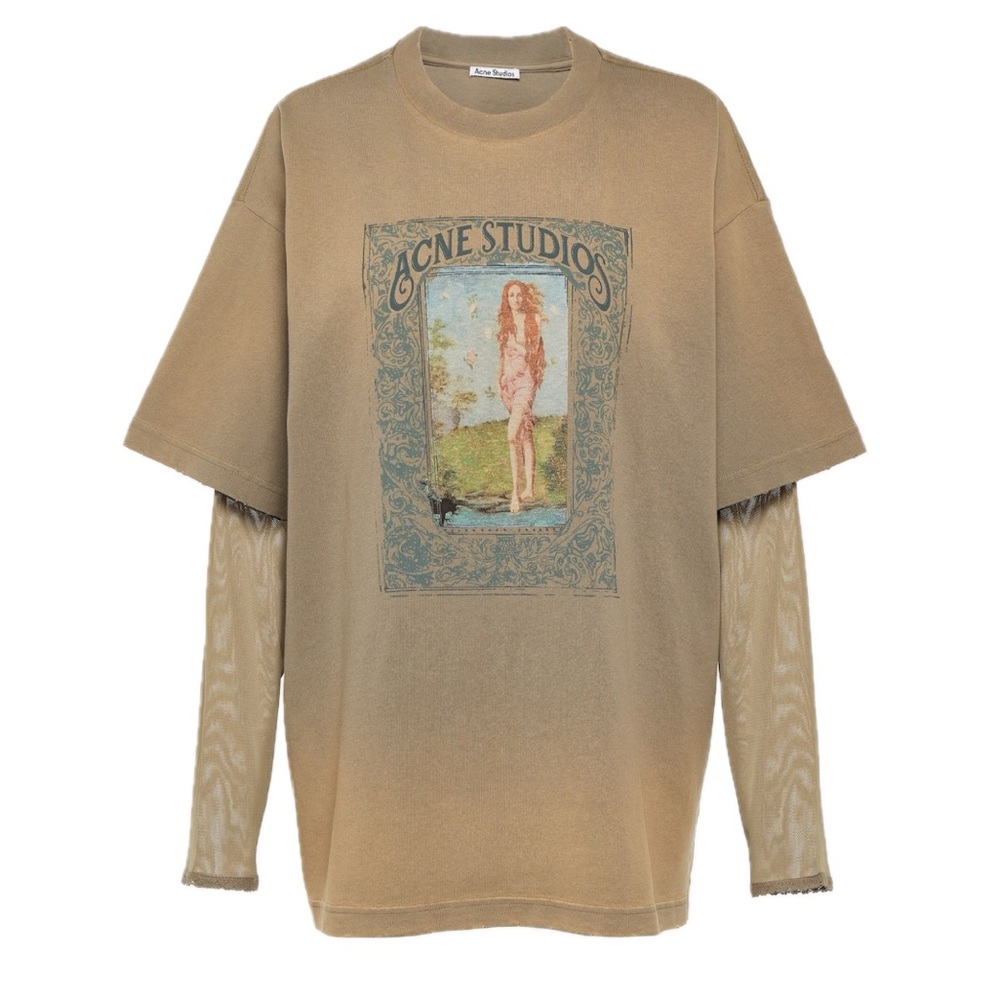 ACNE T-SHIRT OVER MESH LONG SLEEVES